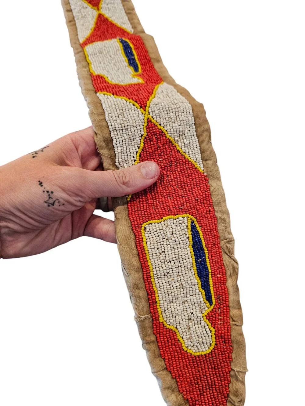 Vintage NATIVE MADE BEADED SASH BELT Wall Hanging Red White Southwestern